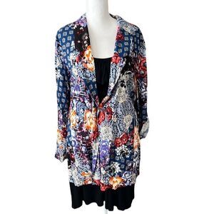 Jaase Rosella floral collage jacket notched collar side slits 1 button EUC